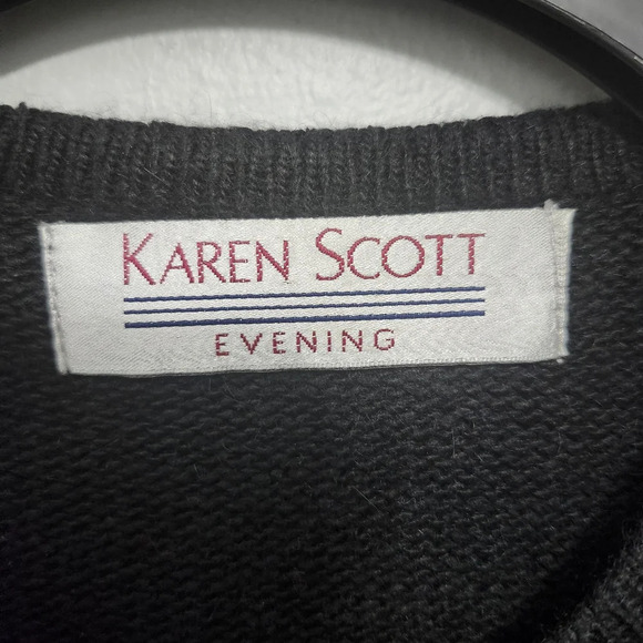 Karen Scott vintage women's sweater cardigan size M black silk rabbit ha… - Picture 4 of 6